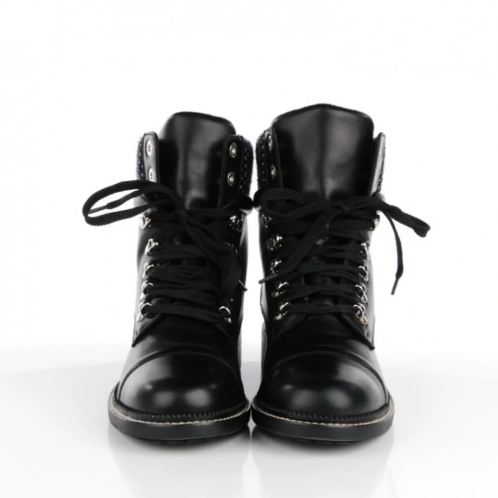 CHANEL Calfskin Wool Combat Boots - Picture 2 of 11